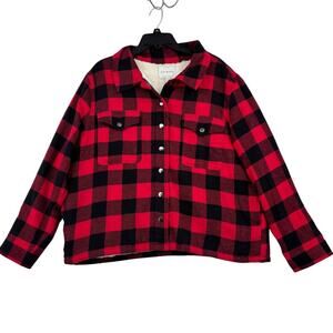 Lucky Brand Shirt Jacket Womens XL Red Buffalo Check Shacket Faux Sherpa Lined